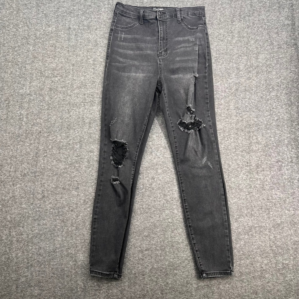 Fashion Nova Womens High Rise Distressed Skinny Jeans Faded Black 11